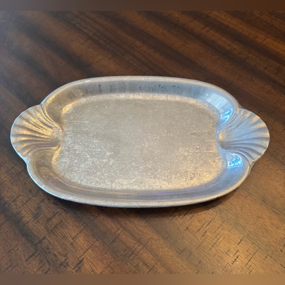 Vintage Silver Pewter Serving Tray Shell Handle Vanity Lancaster PA Heritage